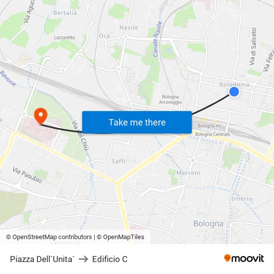 Piazza Dell`Unita` to Edificio C map