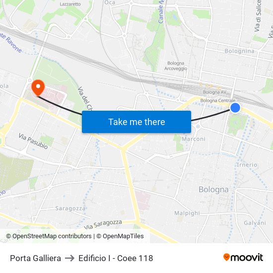 Porta Galliera to Edificio I - Coee 118 map