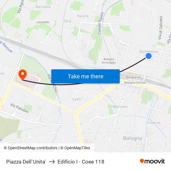 Piazza Dell`Unita` to Edificio I - Coee 118 map