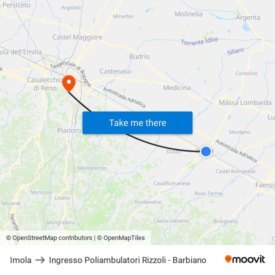 Imola to Ingresso Poliambulatori Rizzoli - Barbiano map