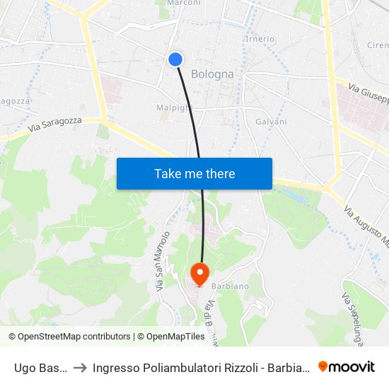 Ugo Bassi to Ingresso Poliambulatori Rizzoli - Barbiano map