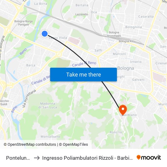 Pontelungo to Ingresso Poliambulatori Rizzoli - Barbiano map