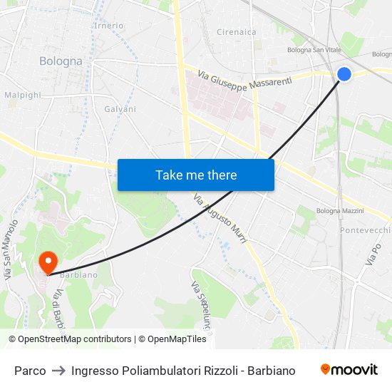 Parco to Ingresso Poliambulatori Rizzoli - Barbiano map