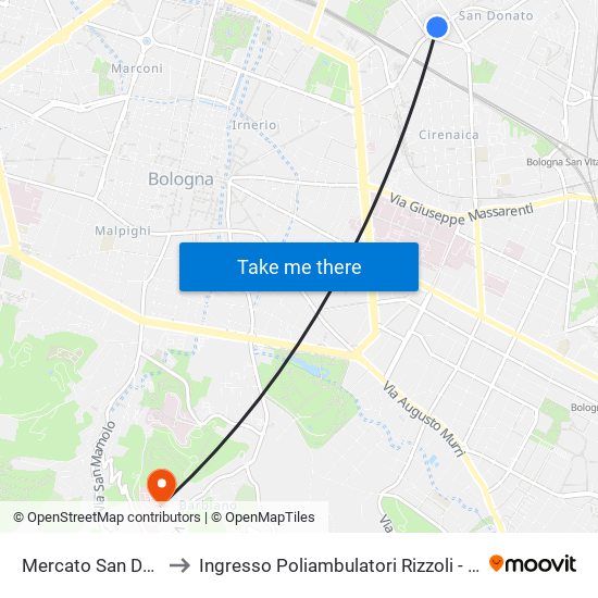 Mercato San Donato to Ingresso Poliambulatori Rizzoli - Barbiano map