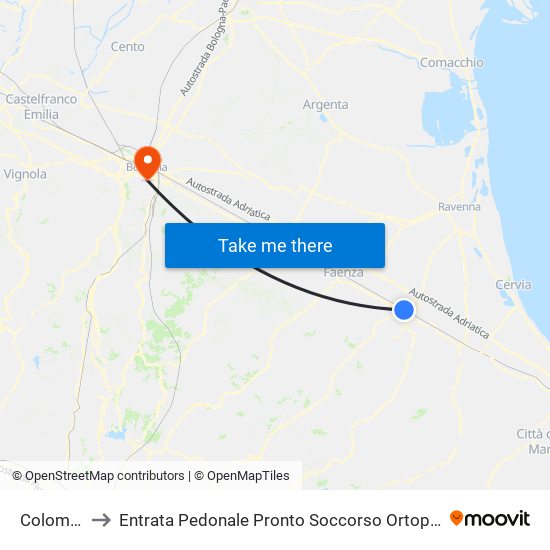 Colombo to Entrata Pedonale Pronto Soccorso Ortopedico map