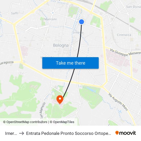 Irnerio to Entrata Pedonale Pronto Soccorso Ortopedico map