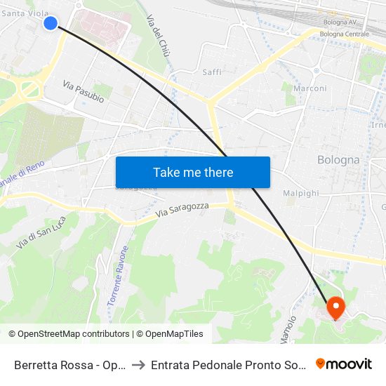 Berretta Rossa - Opificio Golinelli to Entrata Pedonale Pronto Soccorso Ortopedico map