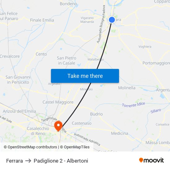 Ferrara to Padiglione 2 - Albertoni map