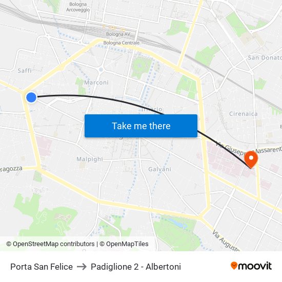 Porta San Felice to Padiglione 2 - Albertoni map