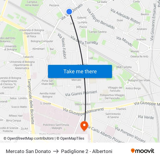 Mercato San Donato to Padiglione 2 - Albertoni map