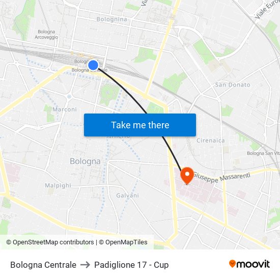 Bologna Centrale to Padiglione 17 - Cup map