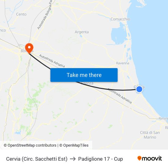 Cervia (Circ. Sacchetti Est) to Padiglione 17 - Cup map