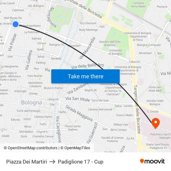 Piazza Dei Martiri to Padiglione 17 - Cup map