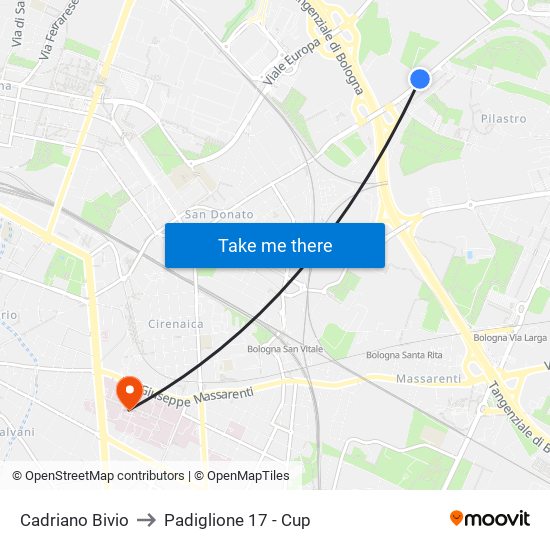 Cadriano Bivio to Padiglione 17 - Cup map