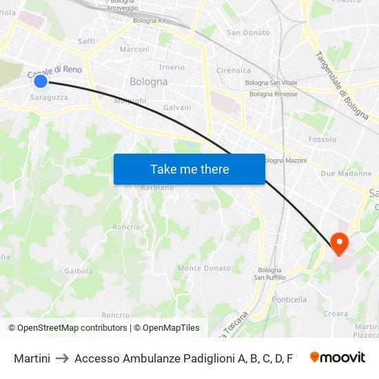 Martini to Accesso Ambulanze Padiglioni A, B, C, D, F map