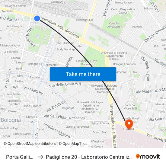 Porta Galliera to Padiglione 20 - Laboratorio Centralizzato map