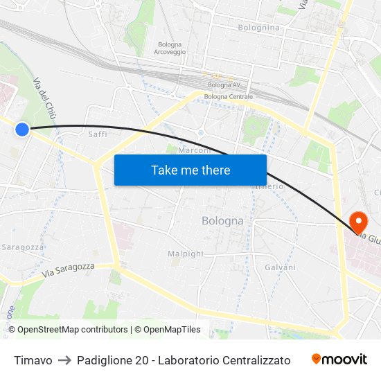 Timavo to Padiglione 20 - Laboratorio Centralizzato map