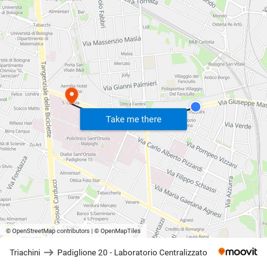Triachini to Padiglione 20 - Laboratorio Centralizzato map