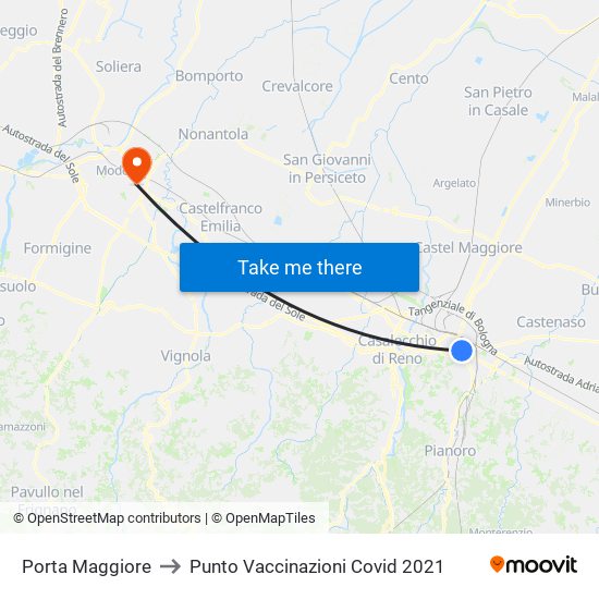 Porta Maggiore to Punto Vaccinazioni Covid 2021 map