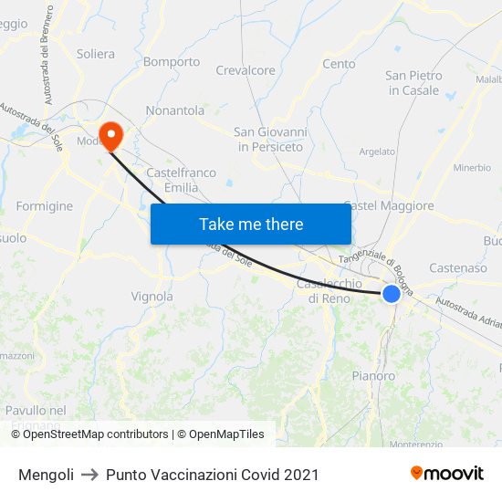 Mengoli to Punto Vaccinazioni Covid 2021 map