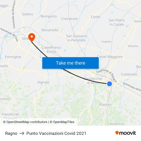 Ragno to Punto Vaccinazioni Covid 2021 map