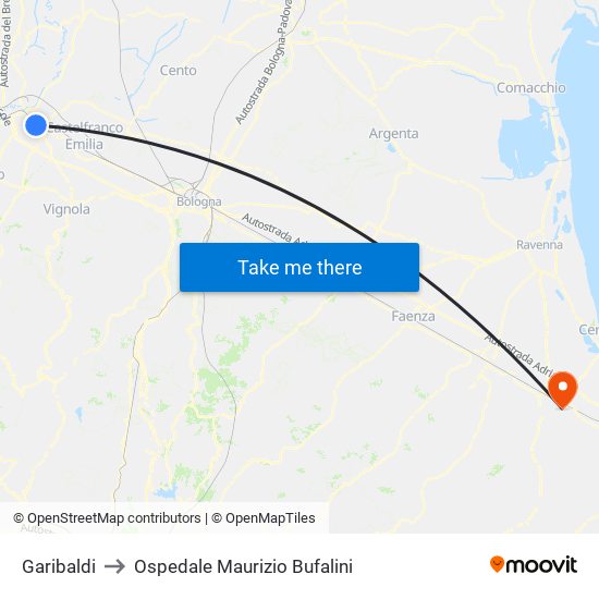 Garibaldi to Ospedale Maurizio Bufalini map