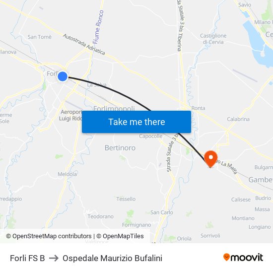 Forli FS B to Ospedale Maurizio Bufalini map