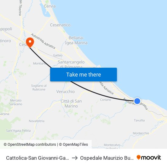 Cattolica-San Giovanni-Gabicce to Ospedale Maurizio Bufalini map