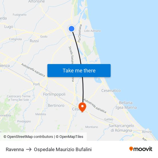 Ravenna to Ospedale Maurizio Bufalini map
