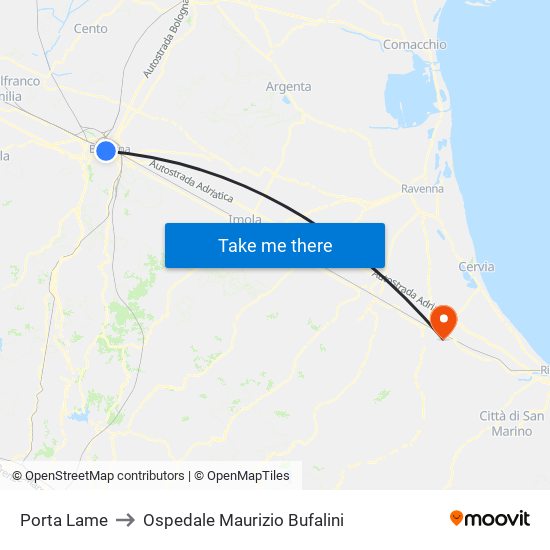 Porta Lame to Ospedale Maurizio Bufalini map