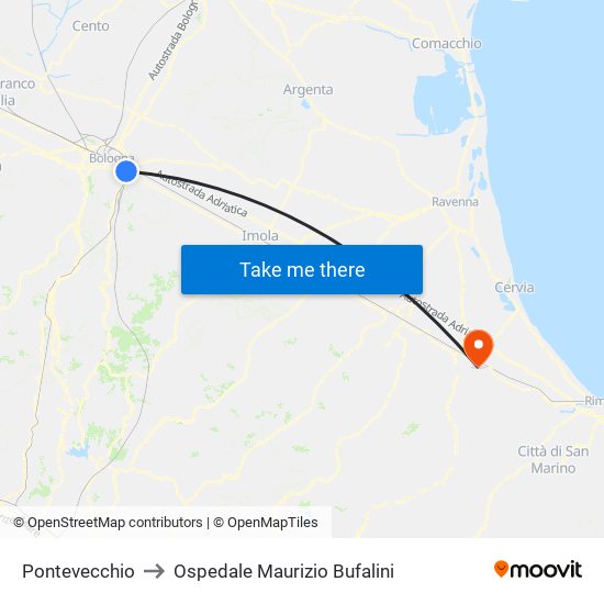Pontevecchio to Ospedale Maurizio Bufalini map