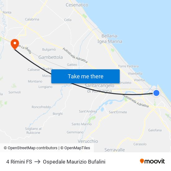 4 Rimini FS to Ospedale Maurizio Bufalini map