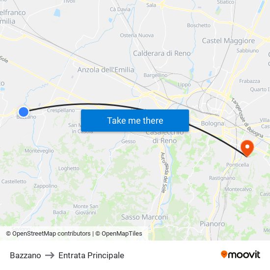 Bazzano to Entrata Principale map
