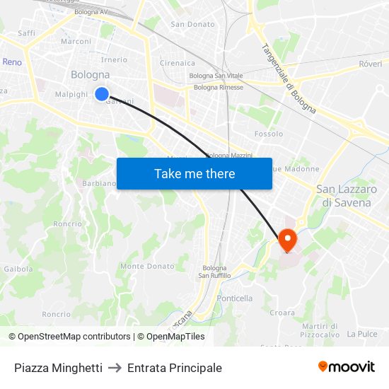 Piazza Minghetti to Entrata Principale map