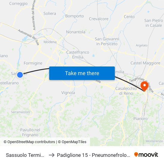 Sassuolo Terminal to Padiglione 15 - Pneumonefrologia map