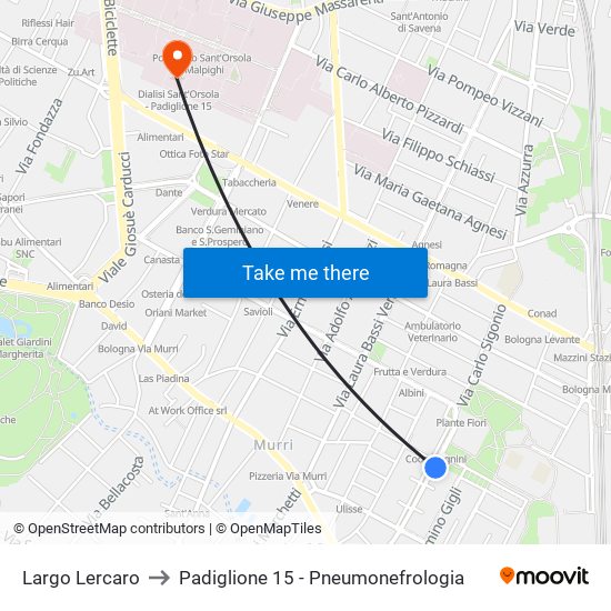 Largo Lercaro to Padiglione 15 - Pneumonefrologia map