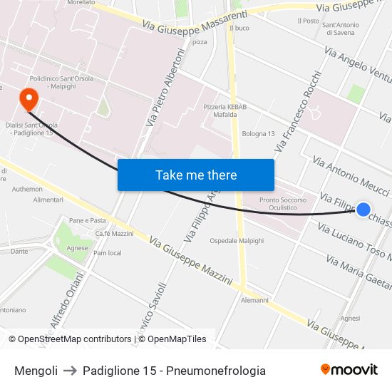 Mengoli to Padiglione 15 - Pneumonefrologia map