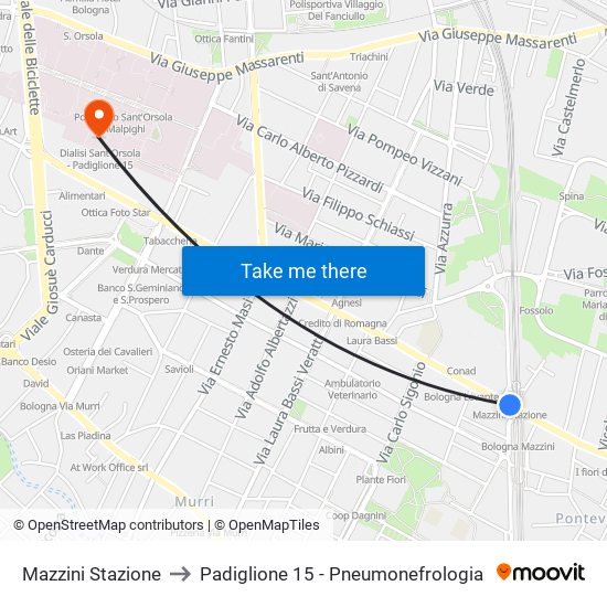 Mazzini Stazione to Padiglione 15 - Pneumonefrologia map