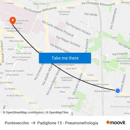 Pontevecchio to Padiglione 15 - Pneumonefrologia map