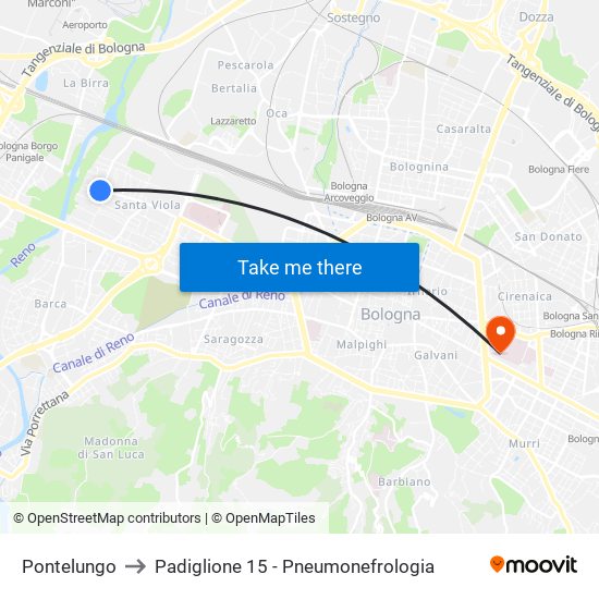 Pontelungo to Padiglione 15 - Pneumonefrologia map