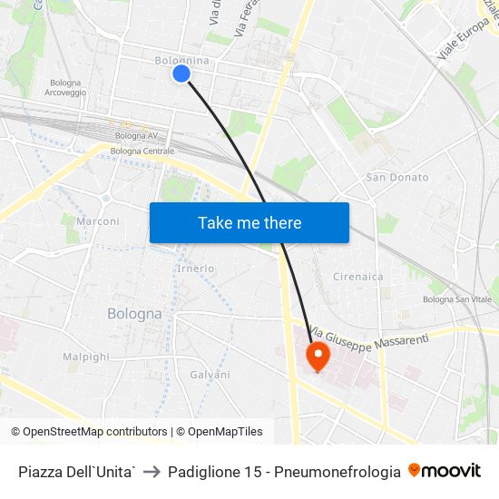 Piazza Dell`Unita` to Padiglione 15 - Pneumonefrologia map
