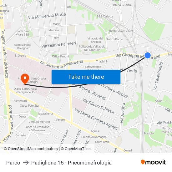 Parco to Padiglione 15 - Pneumonefrologia map