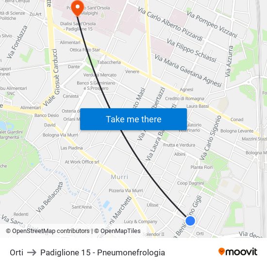 Orti to Padiglione 15 - Pneumonefrologia map