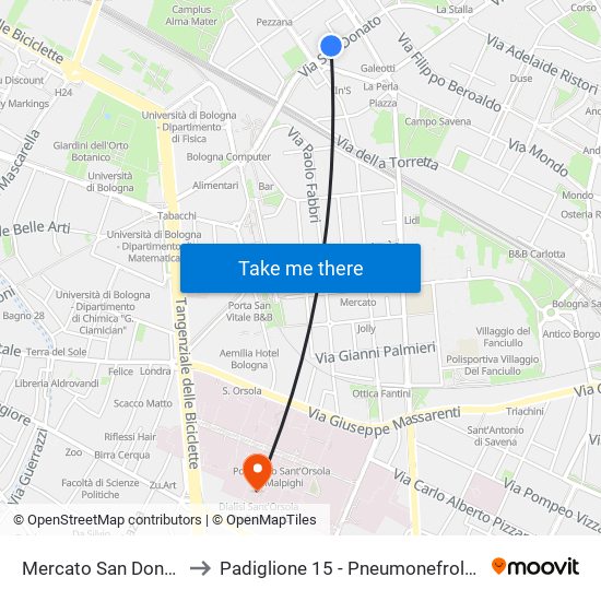 Mercato San Donato to Padiglione 15 - Pneumonefrologia map