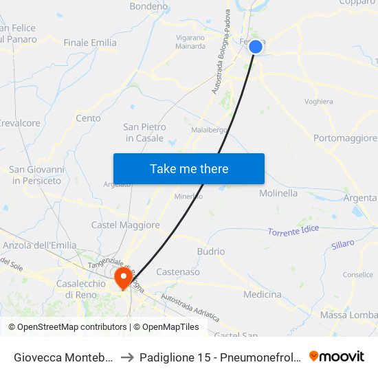 Giovecca Montebello to Padiglione 15 - Pneumonefrologia map