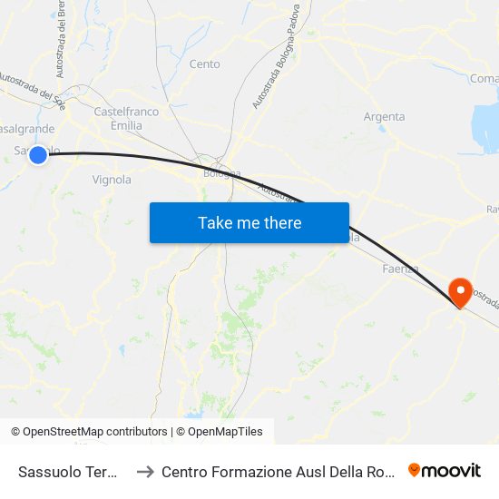 Sassuolo Terminal to Centro Formazione Ausl Della Romagna map