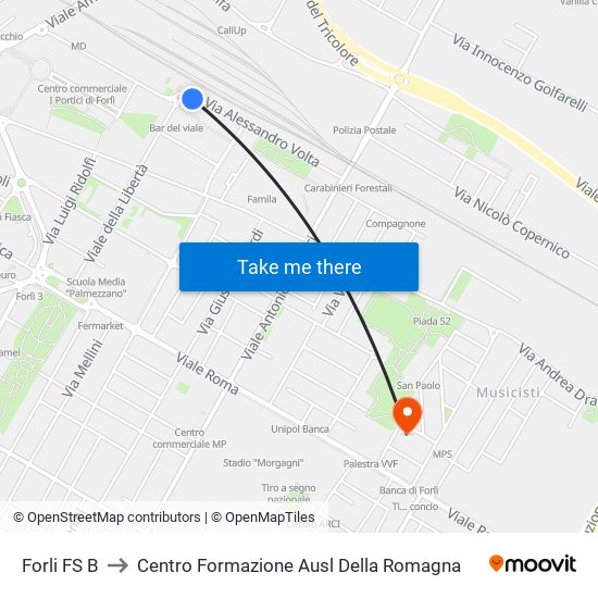 Forli FS B to Centro Formazione Ausl Della Romagna map