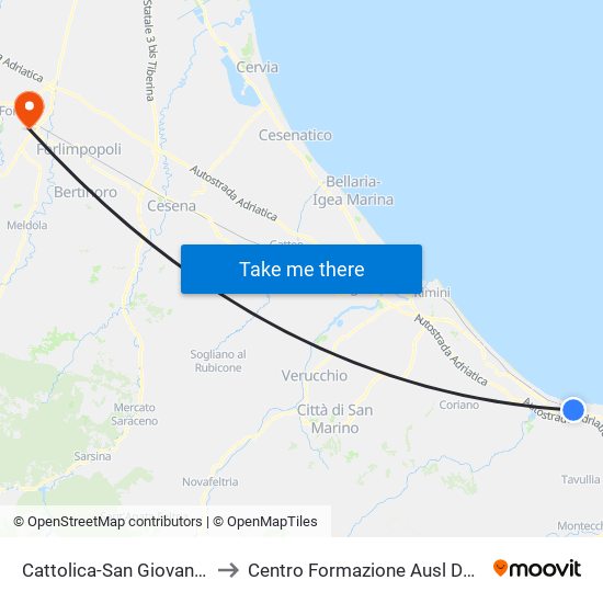 Cattolica-San Giovanni-Gabicce to Centro Formazione Ausl Della Romagna map