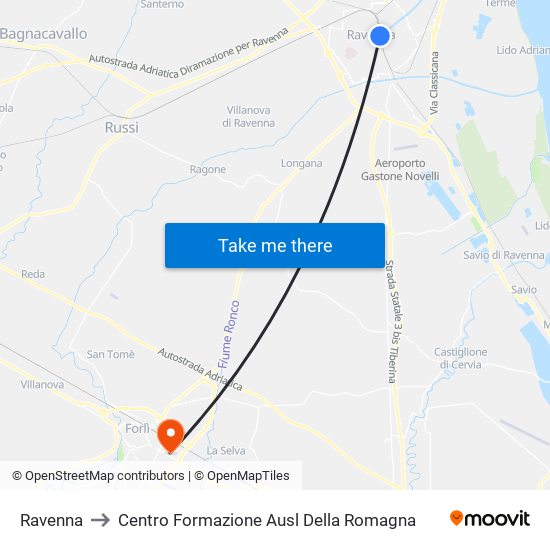 Ravenna to Centro Formazione Ausl Della Romagna map