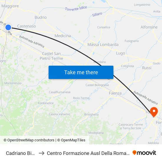 Cadriano Bivio to Centro Formazione Ausl Della Romagna map